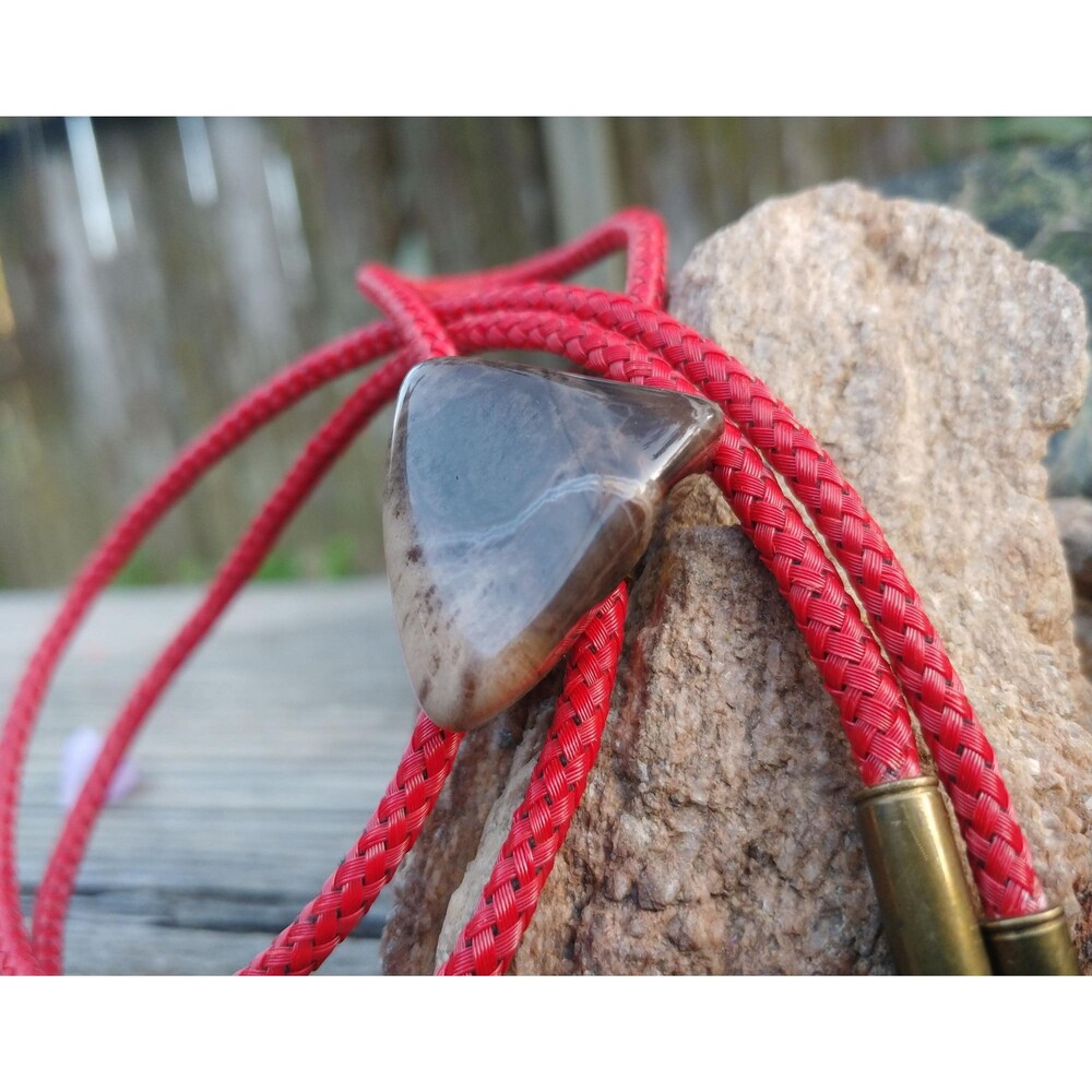 Vintage Gray Agate Bolo Tie // Polished Stone Western String Tie